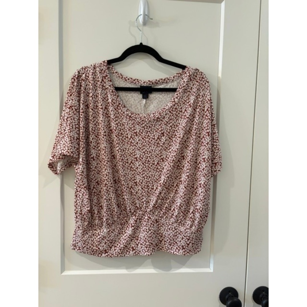 Daytrip Womens XL Rust Red Ditsy Floral Smocked Hem Scoop Neck Dolman Top